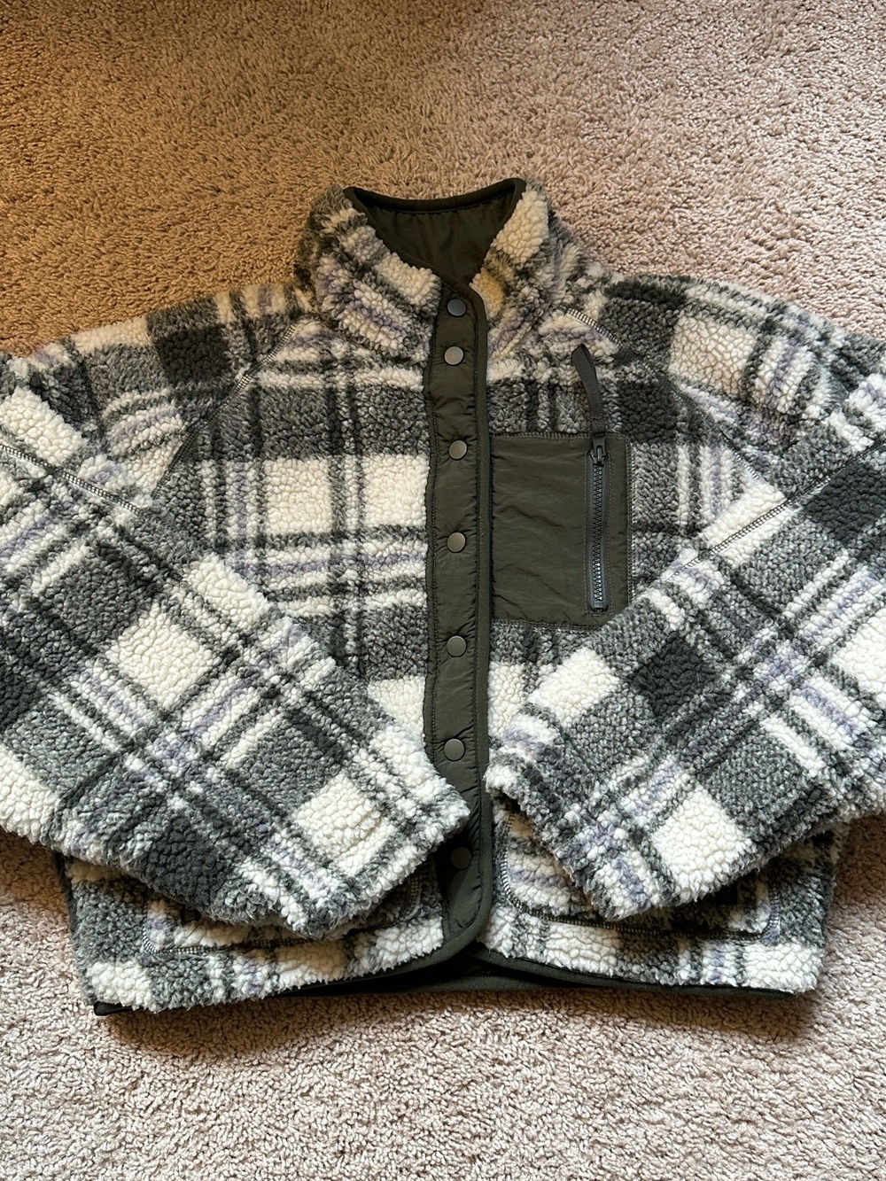 Blank NYC Cropped Plaid Sherpa Jacket